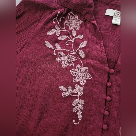 Vintage America Women's Burgundy Embroidered Top Size L - Picture 3 of 5